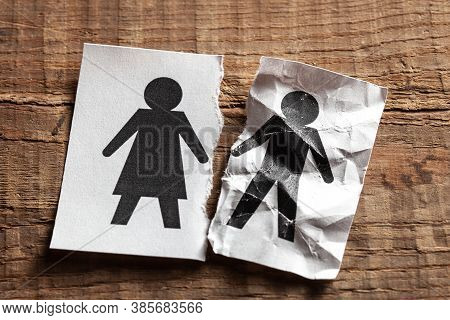 The Death Of The Spouse. Concept Of Death Of Husband From Old Age Or Illness. Paper With Wife And To