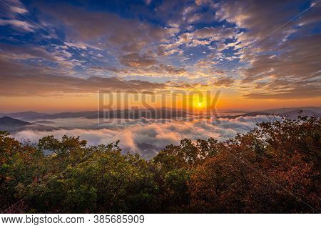 Beautiful Morning Mist At Sunrise In South Korea.