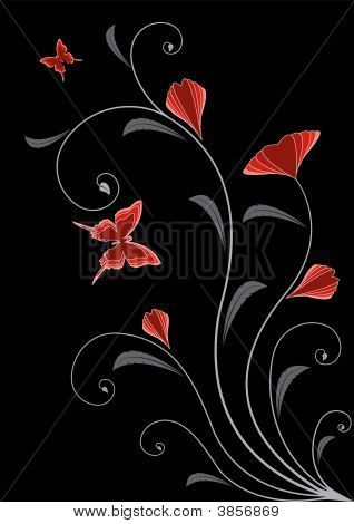 schwarz floral Background with butterfly