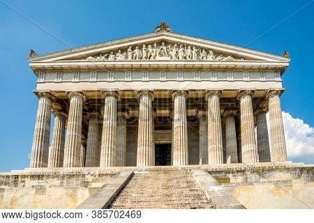 View At The Walhalla Memorial Near Regensburg In Germany