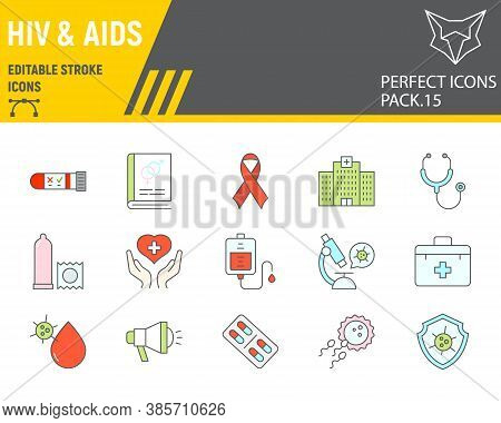 Hiv And Aids Color Line Icon Set, Healthcare Collection, Vector Sketches, Logo Illustrations, Hiv Ic