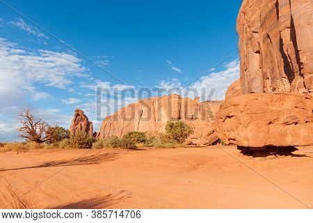 Monument Valley Imposing Rock Structures Of Geological Rock Outcrops In Utah Usa