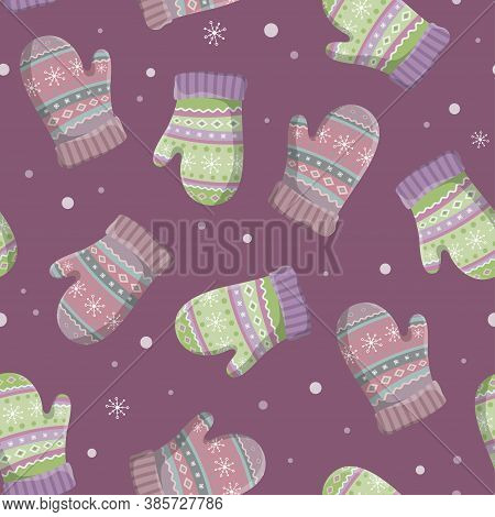 Christmas And New Year Seamless Pattern With Winter Gloves And Mittens. Great For Fabric, Textile, W