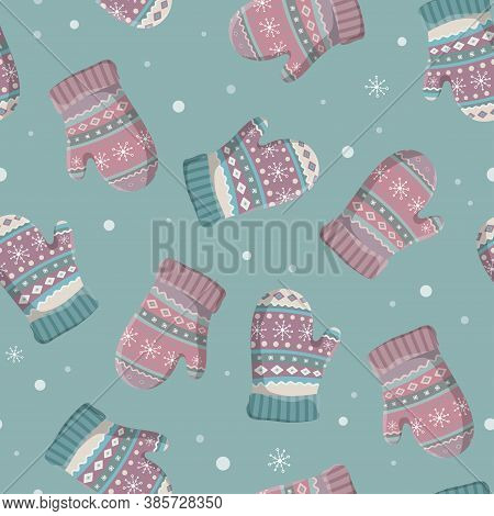 Christmas And New Year Seamless Pattern With Winter Gloves And Mittens. Great For Fabric, Textile, W