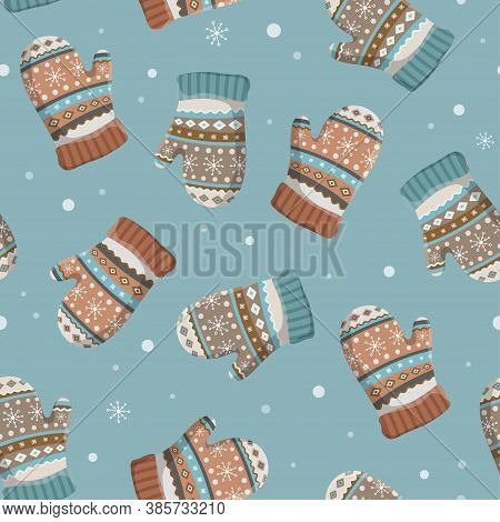 Christmas And New Year Seamless Pattern With Winter Gloves And Mittens. Great For Fabric, Textile, W