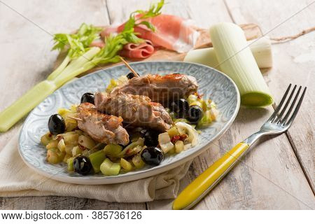 filled rolls with ham leek and black olives