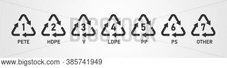 Plastic Recycling Codes Icon Set Isolated On White Background. Vector Illustration.