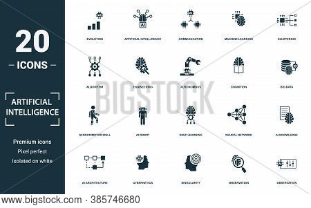 Artificial Intelligence Icon Set. Monochrome Sign Collection With Evolution, Artificial Intelligence