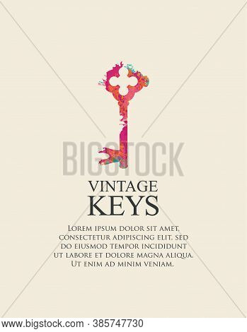 Banner With A Vintage Key And Place For Text. Vector Illustration In Retro Style With An Old Key In 