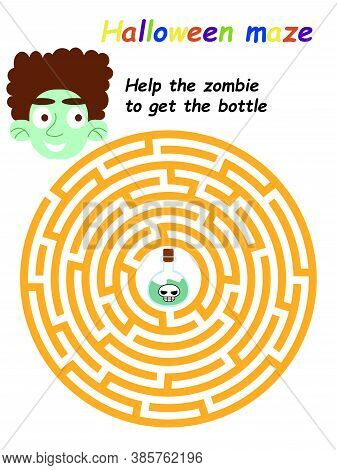 Help The Zombie To Get The Bottle Halloween Labyrinth Stock Vector Illustration. Funny Educational M