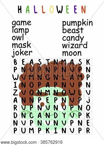 Amusing Halloween Word Search Puzzle Vertical Printable Worksheet For Kids Stock Vector Illustration