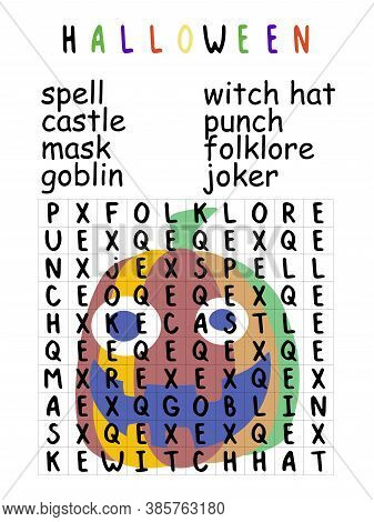 Halloween Word Search Puzzle With Pumpkin For Kids Stock Vector Illustration. Funny Educational Game