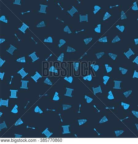 Set Torch Flame, Bale Of Hay And Rake, Shield And Decree, Parchment, Scroll On Seamless Pattern. Vec