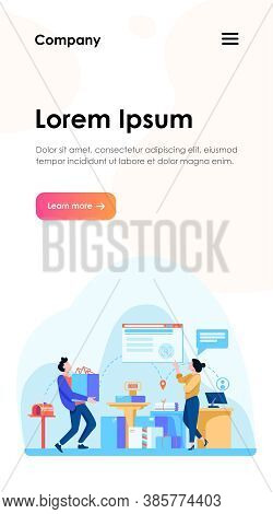 People Working At Post Office Flat Vector Illustration. Shipping And Delivery Service Concept. Mail 