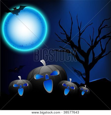 Strašidelné dýně v plné moonlight Halloweenské noci. EPS 10.