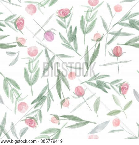 Seamless Pattern Of Watercolor Flowers. Design For Fabric, Paper. Illustration Of Flower Fields