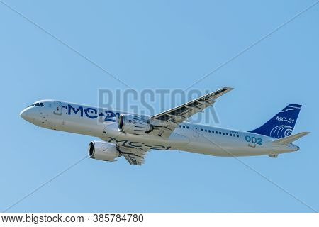 August 30, 2019. Zhukovsky, Russia. Promising Russian Medium-range Narrow-body Passenger Aircraft Ir