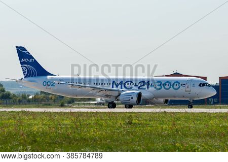 August 30, 2019. Zhukovsky, Russia. Promising Russian Medium-range Narrow-body Passenger Aircraft Ir