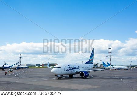 July 2, 2019, Moscow, Russia. Airplane Boeing 737-700 I Yakutia Airlines At Vnukovo Airport In Mosco