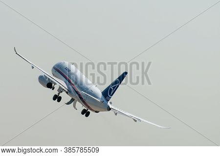 August 30, 2019. Zhukovsky, Russia. Russian Short-range Narrow-body Passenger Aircraft  Sukhoi Super