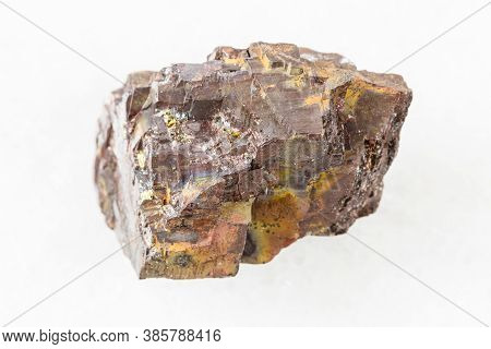 Closeup Of Sample Of Natural Mineral From Geological Collection - Raw Siderite Rock On White Marble 