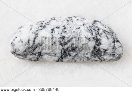 Closeup Of Sample Of Natural Mineral From Geological Collection - Rolled Magnesite Rock On White Mar