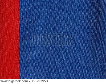 The Two-colour Texture Of The Synthetic Fabric Is Blue And Red. Nylon Texture. Embossed Synthetic Fi