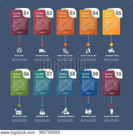 Infographic Recycling Template. Icons In Different Colors. Include Recycling, Trash Container, Burna