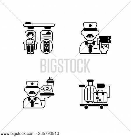 Premium Railway Service Black Linear Icons Set. Private Accommodation, Personal Stewart And Luggage 