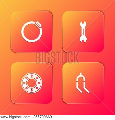 Set Bicycle Brake Disc, Wrench Spanner, Ball Bearing And Fork Icon. Vector
