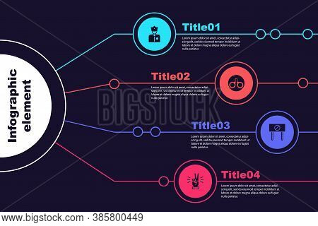 Set Police Officer, Handcuffs, Protest And Showing Two Finger. Business Infographic Template. Vector