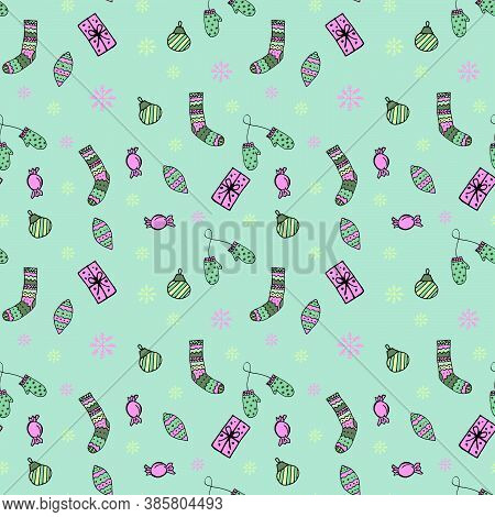 Simple Christmas Seamless Pattern Set For Background, Wrapping Paper, Fabric, Surface Design. Xmas R