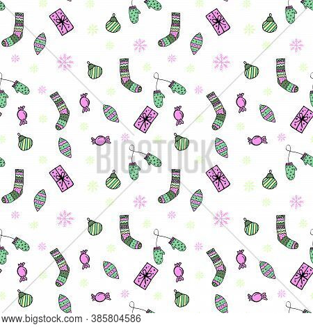 Simple Christmas Seamless Pattern Set For Background, Wrapping Paper, Fabric, Surface Design. Xmas R
