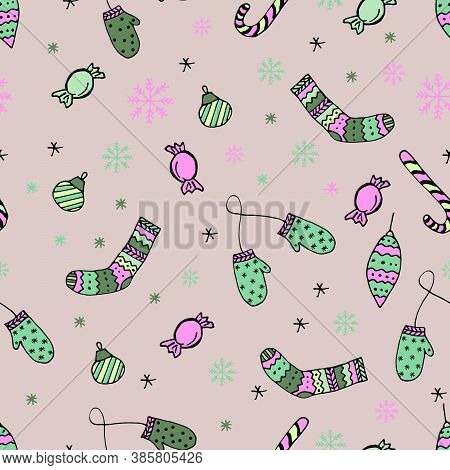 Simple Christmas Seamless Pattern Set For Background, Wrapping Paper, Fabric,