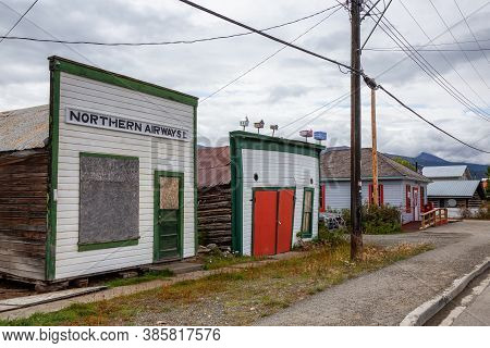 Carcross, Yukon, Canada - August 23, 2020: Colorful Building Stores That Are Closed Down In A Small 