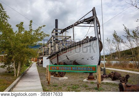 Carcross, Yukon, Canada - August 23, 2020: Historic Memorial Of A Boat, S. S. Tutshi, In A Small Tou