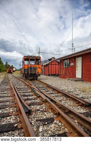 Carcross, Yukon, Canada - August 23, 2020: Historic Railroad Station In A Small Touristic Town.