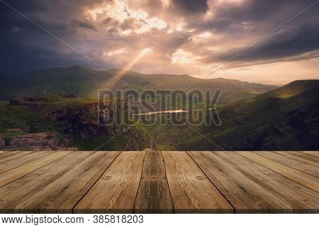 Rays Of Light Pass Through The Clouds, Beautiful Mountain Landscape, Georgia, Caucasus