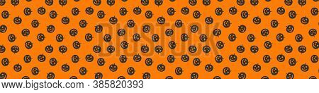 Halloween Pattern . Happy Halloween Background. Concept Of Halloween Pattern, Pumpkins On Orange Bac
