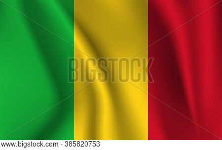 Flag Of Mali. Realistic Waving Flag Of Republic Of Mali. Fabric Textured Flowing Flag Of Mali.