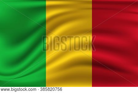 Flag Of Mali. Realistic Waving Flag Of Republic Of Mali. Fabric Textured Flowing Flag Of Mali.