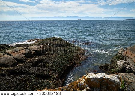 Strait Of Juan De Fuca. Looking Across The Strait Of Juan De Fuca At The Olympic Peninsula From Vanc