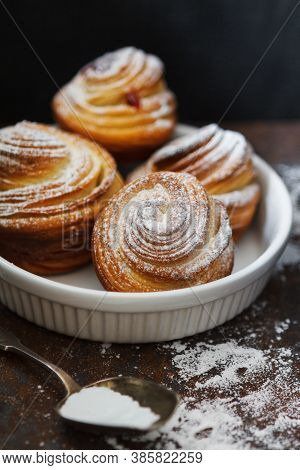 Craffins On A Platter, With Raspberry Filling And Sugar  Icing
