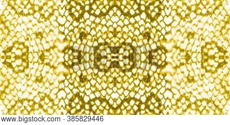 Seamless Snake Skin Pattern. Anaconda Leather Animal Print. Trendy Zoo Illustration. Yellow And Gold