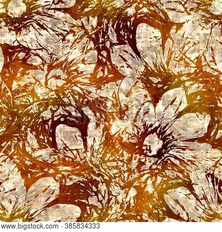 Seamless Modern Sepia Brown Flower Blockprint Print. Grunge Watercolor Texture Floral Background. Wo