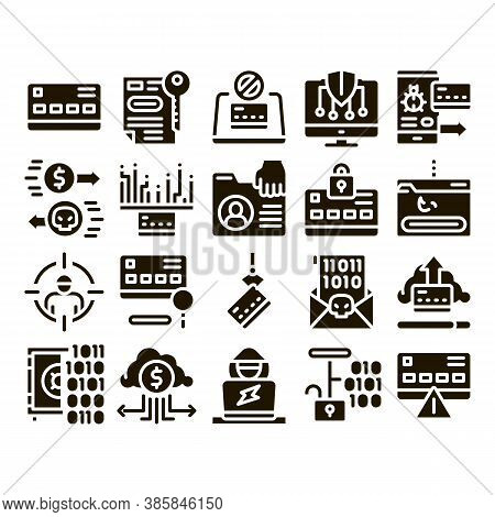 Carder Hacker Collection Elements Icons Set Vector Thin Line. Carder Silhouette And Smartphone, Bug 