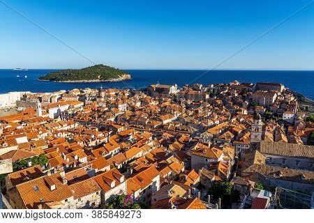 Dubrovnik, Croatia. Picturesque View On The Old Town, Medieval Ragusa, At The Dalmatian Coast Of The