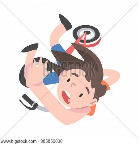 Frightened Child Falling Down From Kick Scooter, View From Above, View From Above, Traumatic Acciden