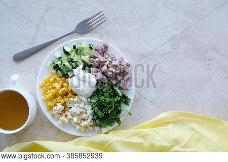 Chicken Salad.
All Ingredients Are Visible.
Place For Text