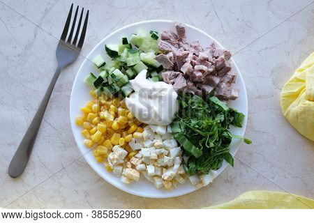 Chicken Salad.
All Ingredients Are Visible.
Place For Text.